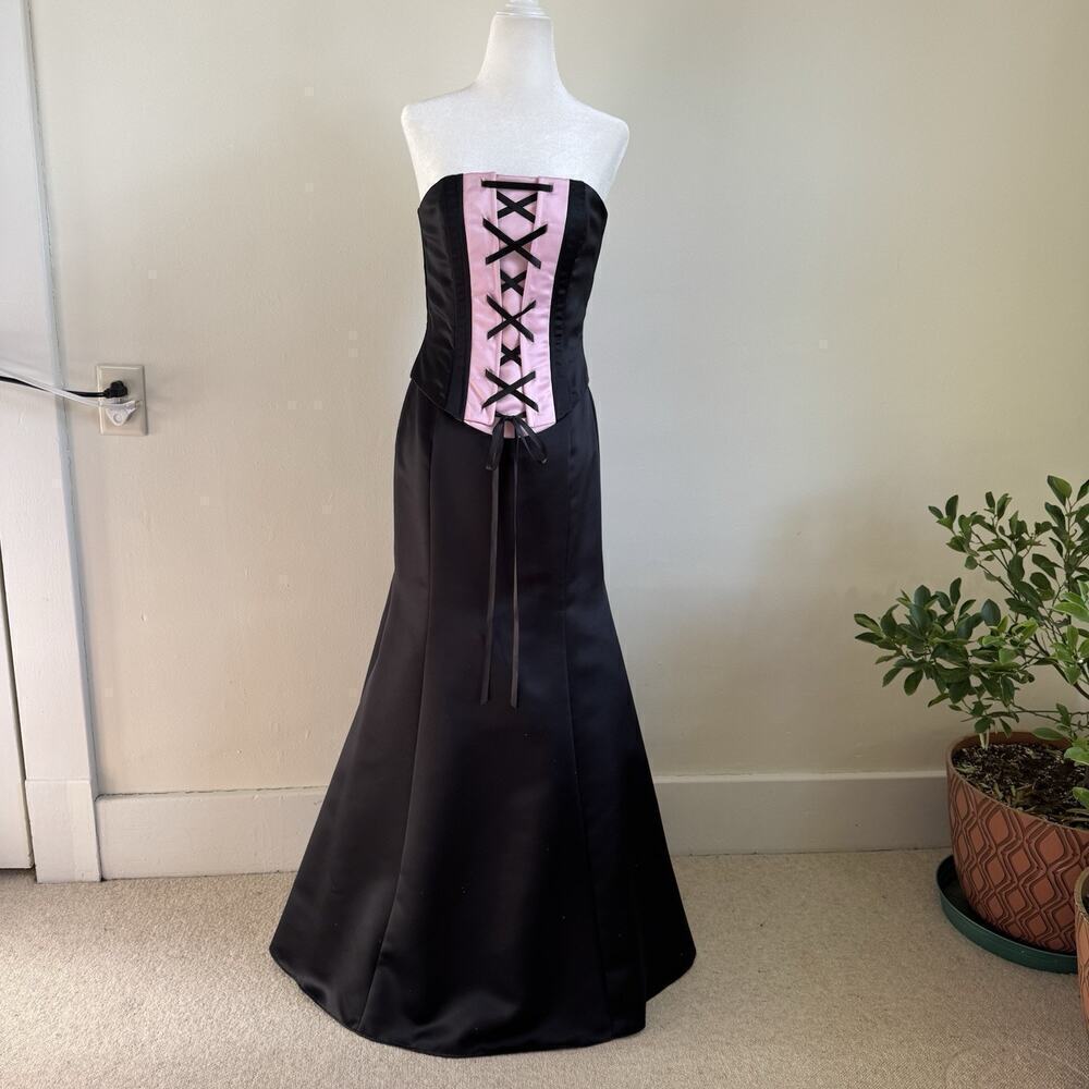 Vtg Jessica McClintock Gunne Sax Corset Lace Up Black 4 5 6 Strapless Gown Dress - Picture 14 of 14